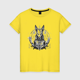Женская футболка хлопок с принтом Символьный кот в Екатеринбурге, 100% хлопок | прямой крой, круглый вырез горловины, длина до линии бедер, слегка спущенное плечо | 