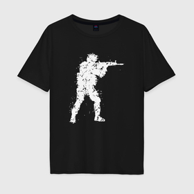 Мужская футболка хлопок Oversize с принтом Soldier counter strike в Кировске, 100% хлопок | свободный крой, круглый ворот, “спинка” длиннее передней части | Тематика изображения на принте: 
