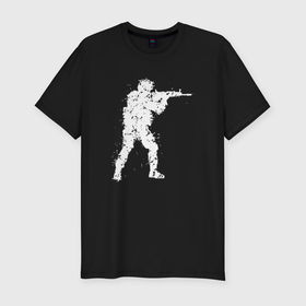 Мужская футболка хлопок Slim с принтом Soldier counter strike в Санкт-Петербурге, 92% хлопок, 8% лайкра | приталенный силуэт, круглый вырез ворота, длина до линии бедра, короткий рукав | 