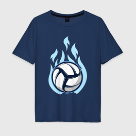 Мужская футболка хлопок Oversize с принтом Blue fire ball в Белгороде, 100% хлопок | свободный крой, круглый ворот, “спинка” длиннее передней части | 