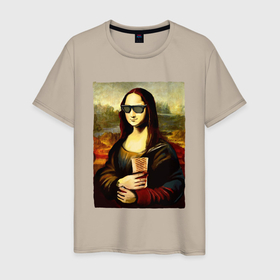 Мужская футболка хлопок с принтом Мона Лиза с шаурмой в Екатеринбурге, 100% хлопок | прямой крой, круглый вырез горловины, длина до линии бедер, слегка спущенное плечо. | 