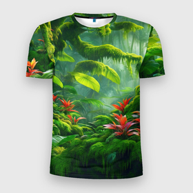 Мужская футболка 3D Slim с принтом Зов джунглей в Санкт-Петербурге, 100% полиэстер с улучшенными характеристиками | приталенный силуэт, круглая горловина, широкие плечи, сужается к линии бедра | Тематика изображения на принте: 