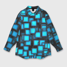 Мужская рубашка oversize 3D с принтом Геометрия   синие квадраты в Белгороде,  |  | 