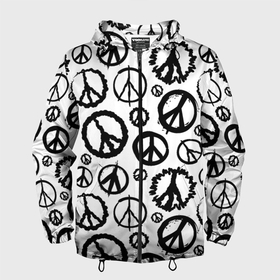 Мужская ветровка 3D с принтом Many peace logo в Новосибирске, 100% полиэстер | подол и капюшон оформлены резинкой с фиксаторами, два кармана без застежек по бокам, один потайной карман на груди | Тематика изображения на принте: 