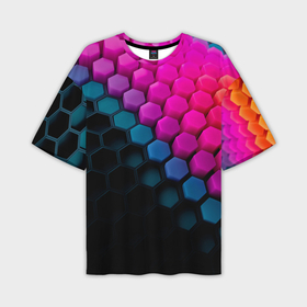 Мужская футболка oversize 3D с принтом Цветной шестиугольник в Белгороде,  |  | Тематика изображения на принте: 