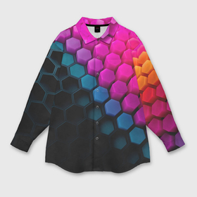 Мужская рубашка oversize 3D с принтом Цветной шестиугольник в Белгороде,  |  | Тематика изображения на принте: 