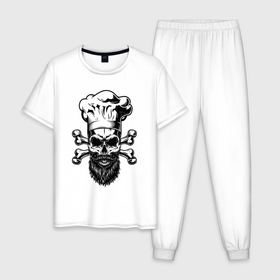 Мужская пижама хлопок с принтом Cook skull bones в Екатеринбурге, 100% хлопок | брюки и футболка прямого кроя, без карманов, на брюках мягкая резинка на поясе и по низу штанин
 | Тематика изображения на принте: 