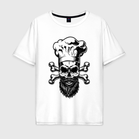 Мужская футболка хлопок Oversize с принтом Cook skull bones в Екатеринбурге, 100% хлопок | свободный крой, круглый ворот, “спинка” длиннее передней части | 