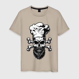 Мужская футболка хлопок с принтом Cook skull bones в Екатеринбурге, 100% хлопок | прямой крой, круглый вырез горловины, длина до линии бедер, слегка спущенное плечо. | 