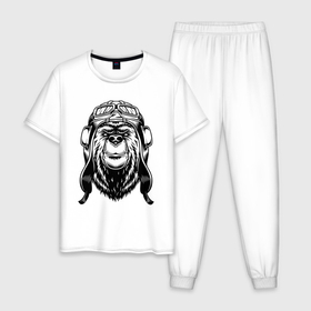Мужская пижама хлопок с принтом Bear tankman в Екатеринбурге, 100% хлопок | брюки и футболка прямого кроя, без карманов, на брюках мягкая резинка на поясе и по низу штанин
 | 