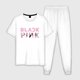 Мужская пижама хлопок с принтом Blackpink logo Jisoo Lisa Jennie Rose , 100% хлопок | брюки и футболка прямого кроя, без карманов, на брюках мягкая резинка на поясе и по низу штанин
 | 
