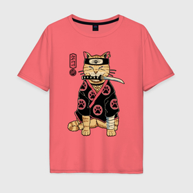 Мужская футболка хлопок Oversize с принтом Cat with knife в Курске, 100% хлопок | свободный крой, круглый ворот, “спинка” длиннее передней части | 