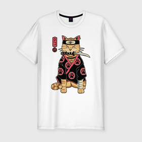 Мужская футболка хлопок Slim с принтом Cat with knife в Курске, 92% хлопок, 8% лайкра | приталенный силуэт, круглый вырез ворота, длина до линии бедра, короткий рукав | 