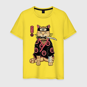 Мужская футболка хлопок с принтом Cat with knife в Курске, 100% хлопок | прямой крой, круглый вырез горловины, длина до линии бедер, слегка спущенное плечо. | 