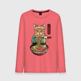 Мужской лонгслив хлопок с принтом Cat eat ramen в Екатеринбурге, 100% хлопок |  | Тематика изображения на принте: 