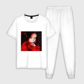 Мужская пижама хлопок с принтом Blackpink Jisoo in red в Тюмени, 100% хлопок | брюки и футболка прямого кроя, без карманов, на брюках мягкая резинка на поясе и по низу штанин
 | Тематика изображения на принте: 