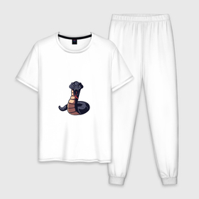 Мужская пижама хлопок с принтом Векторная змея в Кировске, 100% хлопок | брюки и футболка прямого кроя, без карманов, на брюках мягкая резинка на поясе и по низу штанин
 | 