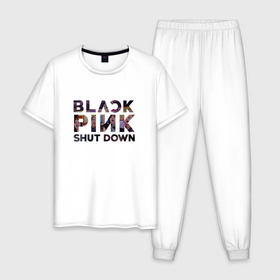 Мужская пижама хлопок с принтом Blackpink logo Jisoo Lisa Rose Jennie , 100% хлопок | брюки и футболка прямого кроя, без карманов, на брюках мягкая резинка на поясе и по низу штанин
 | 