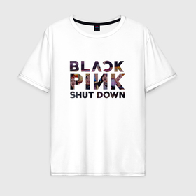 Мужская футболка хлопок Oversize с принтом Blackpink logo Jisoo Lisa Rose Jennie в Тюмени, 100% хлопок | свободный крой, круглый ворот, “спинка” длиннее передней части | 