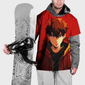 Накидка на куртку 3D с принтом Аниме парень на красном фоне , 100% полиэстер |  | Тематика изображения на принте: 