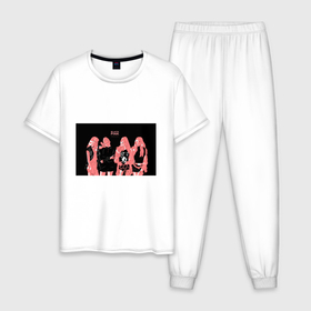 Мужская пижама хлопок с принтом Группа BLACKPINK в ярко розовых тонах в Курске, 100% хлопок | брюки и футболка прямого кроя, без карманов, на брюках мягкая резинка на поясе и по низу штанин
 | 