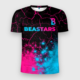 Мужская футболка 3D Slim с принтом Beastars   neon gradient: символ сверху в Белгороде, 100% полиэстер с улучшенными характеристиками | приталенный силуэт, круглая горловина, широкие плечи, сужается к линии бедра | Тематика изображения на принте: 