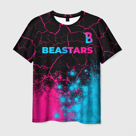 Мужская футболка 3D с принтом Beastars   neon gradient: символ сверху в Белгороде, 100% полиэфир | прямой крой, круглый вырез горловины, длина до линии бедер | Тематика изображения на принте: 