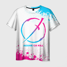 Мужская футболка 3D с принтом Akame ga Kill neon gradient style , 100% полиэфир | прямой крой, круглый вырез горловины, длина до линии бедер | 