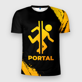 Мужская футболка 3D Slim с принтом Portal   gold gradient в Белгороде, 100% полиэстер с улучшенными характеристиками | приталенный силуэт, круглая горловина, широкие плечи, сужается к линии бедра | 