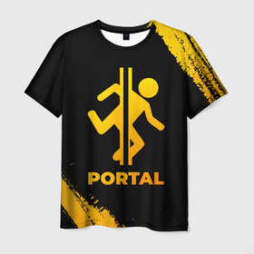 Мужская футболка 3D с принтом Portal   gold gradient в Новосибирске, 100% полиэфир | прямой крой, круглый вырез горловины, длина до линии бедер | Тематика изображения на принте: 