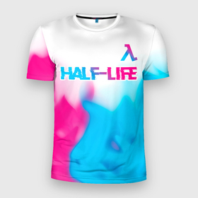 Мужская футболка 3D Slim с принтом Half Life neon gradient style: символ сверху в Кировске, 100% полиэстер с улучшенными характеристиками | приталенный силуэт, круглая горловина, широкие плечи, сужается к линии бедра | Тематика изображения на принте: 