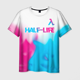 Мужская футболка 3D с принтом Half Life neon gradient style: символ сверху в Кировске, 100% полиэфир | прямой крой, круглый вырез горловины, длина до линии бедер | Тематика изображения на принте: 