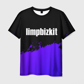 Мужская футболка 3D с принтом Limp Bizkit purple grunge , 100% полиэфир | прямой крой, круглый вырез горловины, длина до линии бедер | 