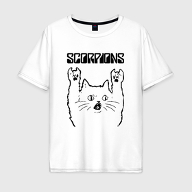 Мужская футболка хлопок Oversize с принтом Scorpions   rock cat в Новосибирске, 100% хлопок | свободный крой, круглый ворот, “спинка” длиннее передней части | 