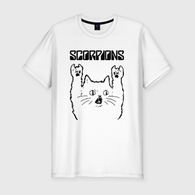 Мужская футболка хлопок Slim с принтом Scorpions   rock cat в Санкт-Петербурге, 92% хлопок, 8% лайкра | приталенный силуэт, круглый вырез ворота, длина до линии бедра, короткий рукав | 