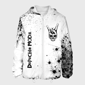 Мужская куртка 3D с принтом Depeche Mode и рок символ на светлом фоне в Белгороде, ткань верха — 100% полиэстер, подклад — флис | прямой крой, подол и капюшон оформлены резинкой с фиксаторами, два кармана без застежек по бокам, один большой потайной карман на груди. Карман на груди застегивается на липучку | Тематика изображения на принте: 