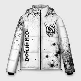Мужская зимняя куртка 3D с принтом Depeche Mode и рок символ на светлом фоне в Санкт-Петербурге, верх — 100% полиэстер; подкладка — 100% полиэстер; утеплитель — 100% полиэстер | длина ниже бедра, свободный силуэт Оверсайз. Есть воротник-стойка, отстегивающийся капюшон и ветрозащитная планка. 

Боковые карманы с листочкой на кнопках и внутренний карман на молнии. | Тематика изображения на принте: 