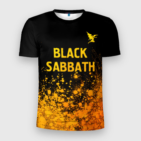 Мужская футболка 3D Slim с принтом Black Sabbath   gold gradient: символ сверху в Кировске, 100% полиэстер с улучшенными характеристиками | приталенный силуэт, круглая горловина, широкие плечи, сужается к линии бедра | 