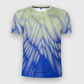 Мужская футболка 3D Slim с принтом Лучи   неоновый синий   Хуф и Ся в Кировске, 100% полиэстер с улучшенными характеристиками | приталенный силуэт, круглая горловина, широкие плечи, сужается к линии бедра | 