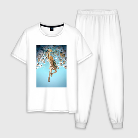 Мужская пижама хлопок с принтом Линк в облаках в Екатеринбурге, 100% хлопок | брюки и футболка прямого кроя, без карманов, на брюках мягкая резинка на поясе и по низу штанин
 | Тематика изображения на принте: 
