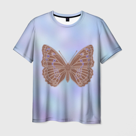 Мужская футболка 3D с принтом Бабочка пастельных тонов в Курске, 100% полиэфир | прямой крой, круглый вырез горловины, длина до линии бедер | Тематика изображения на принте: 