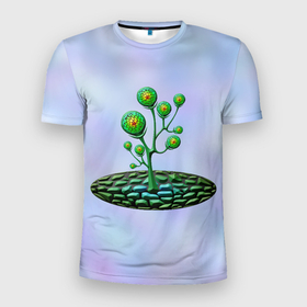 Мужская футболка 3D Slim с принтом Инопланетная растительная жизнь в Петрозаводске, 100% полиэстер с улучшенными характеристиками | приталенный силуэт, круглая горловина, широкие плечи, сужается к линии бедра | Тематика изображения на принте: 