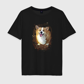 Мужская футболка хлопок Oversize с принтом Милая собака корги , 100% хлопок | свободный крой, круглый ворот, “спинка” длиннее передней части | 