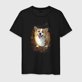 Мужская футболка хлопок с принтом Милая собака корги , 100% хлопок | прямой крой, круглый вырез горловины, длина до линии бедер, слегка спущенное плечо. | 
