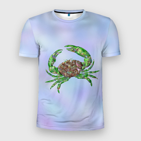 Мужская футболка 3D Slim с принтом Краб морская жизнь в Белгороде, 100% полиэстер с улучшенными характеристиками | приталенный силуэт, круглая горловина, широкие плечи, сужается к линии бедра | Тематика изображения на принте: 