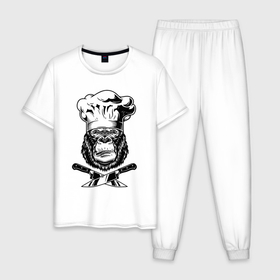 Мужская пижама хлопок с принтом Gorilla cook в Новосибирске, 100% хлопок | брюки и футболка прямого кроя, без карманов, на брюках мягкая резинка на поясе и по низу штанин
 | 