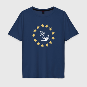 Мужская футболка хлопок Oversize с принтом якорь со звёздами в Тюмени, 100% хлопок | свободный крой, круглый ворот, “спинка” длиннее передней части | 