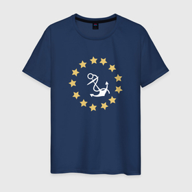 Мужская футболка хлопок с принтом якорь со звёздами в Тюмени, 100% хлопок | прямой крой, круглый вырез горловины, длина до линии бедер, слегка спущенное плечо. | 
