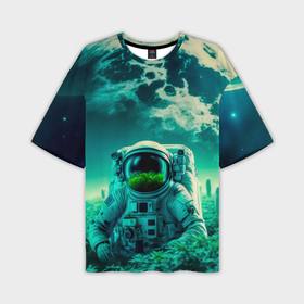 Мужская футболка oversize 3D с принтом Астронавт на зеленой планете в Екатеринбурге,  |  | 