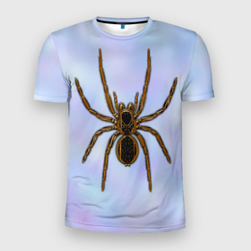 Мужская футболка 3D Slim с принтом Птицеед паук в Новосибирске, 100% полиэстер с улучшенными характеристиками | приталенный силуэт, круглая горловина, широкие плечи, сужается к линии бедра | 